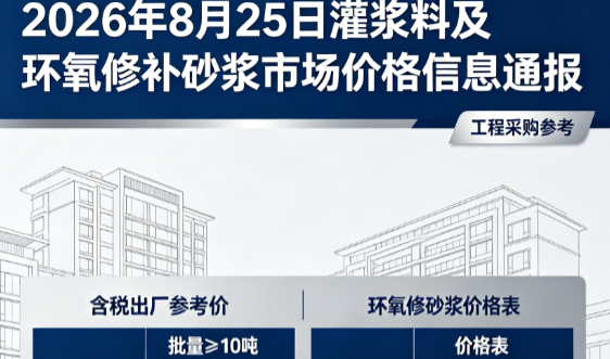 平桥2026年8月25日灌浆料及环氧修补砂浆市场价格信息通报
